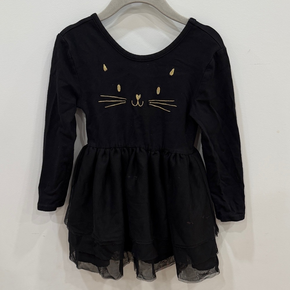 Old Navy Black Cat Face Long Sleeve Dress